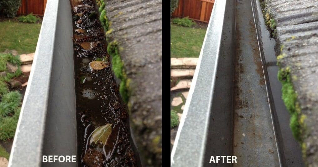 before and after gutter clean